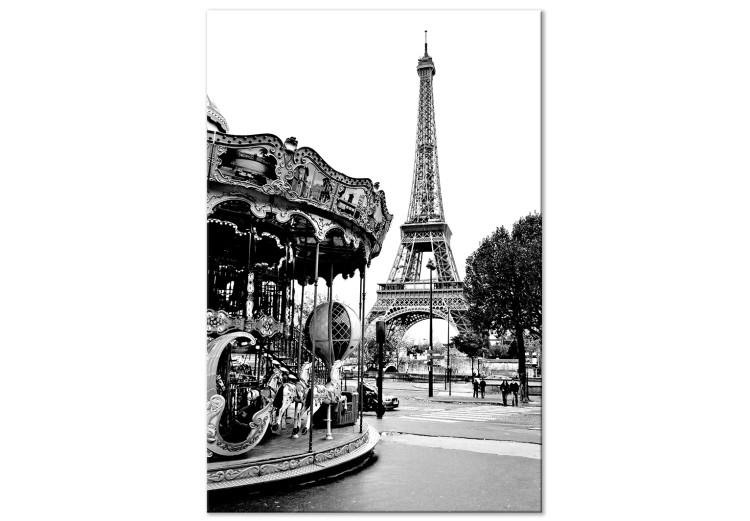 Canvas Carousel at Eiffel Tower - black-white graphic of Paris architecture 132260