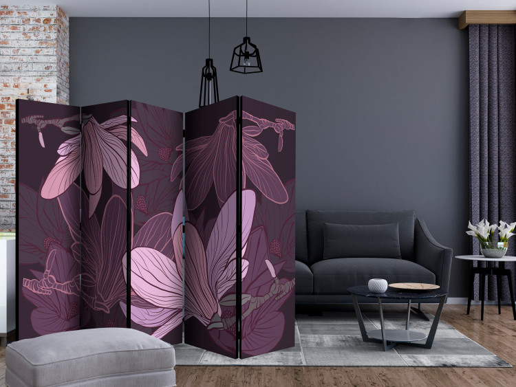 Room Divider Dreamy Flowers II (5-piece) - composition in purple magnolias 132660 additionalImage 4