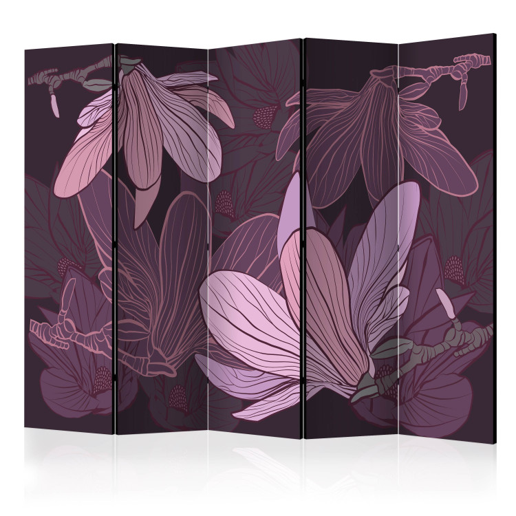 Room Divider Dreamy Flowers II (5-piece) - composition in purple magnolias 132660