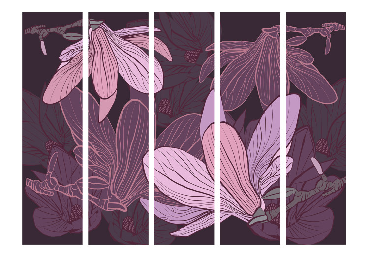 Room Divider Dreamy Flowers II (5-piece) - composition in purple magnolias 132660 additionalImage 3