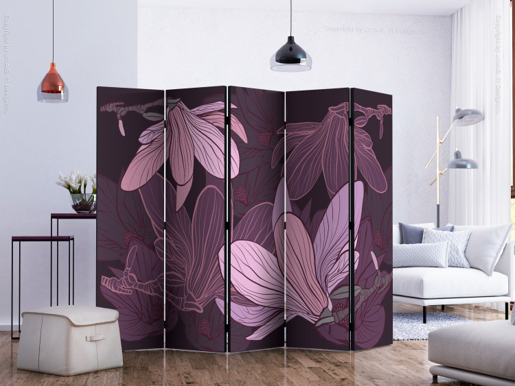 Room Divider Dreamy Flowers II (5-piece) - composition in purple magnolias 132660 additionalImage 2