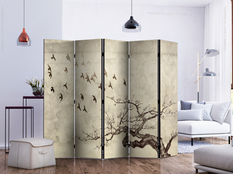 Room Divider Flock of Birds II (5-piece) - birds flying over a blossoming tree 133360 additionalImage 2
