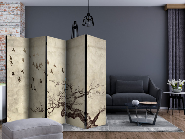 Room Divider Flock of Birds II (5-piece) - birds flying over a blossoming tree 133360 additionalImage 4