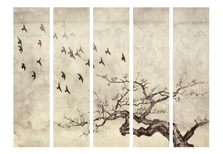 Room Divider Flock of Birds II (5-piece) - birds flying over a blossoming tree 133360 additionalImage 3