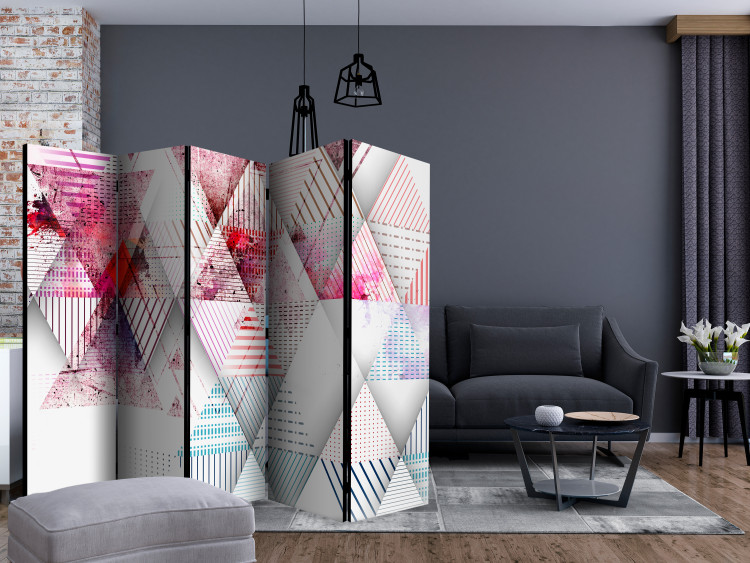 Folding Screen World of Triangles II (5-piece) - geometric colorful abstraction 133560 additionalImage 4