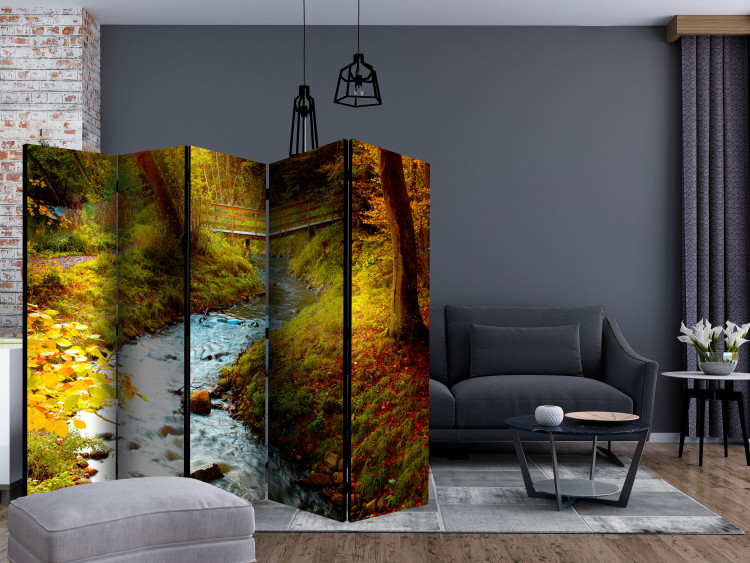 Room Separator Stream (Sunrise) II (5-piece) - river landscape amidst the forest 134160 additionalImage 4