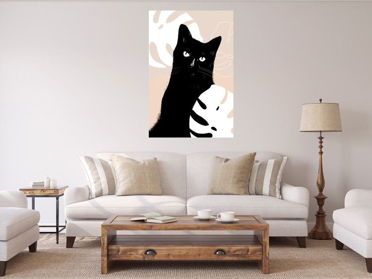 Wall Poster Cat in Monsteras - black animal among plants on a pastel background 137860 additionalImage 15