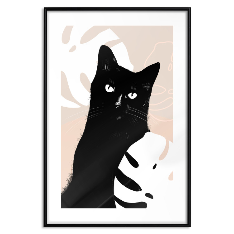 Wall Poster Cat in Monsteras - black animal among plants on a pastel background 137860 additionalImage 10