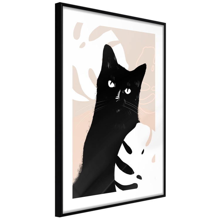 Wall Poster Cat in Monsteras - black animal among plants on a pastel background 137860 additionalImage 2