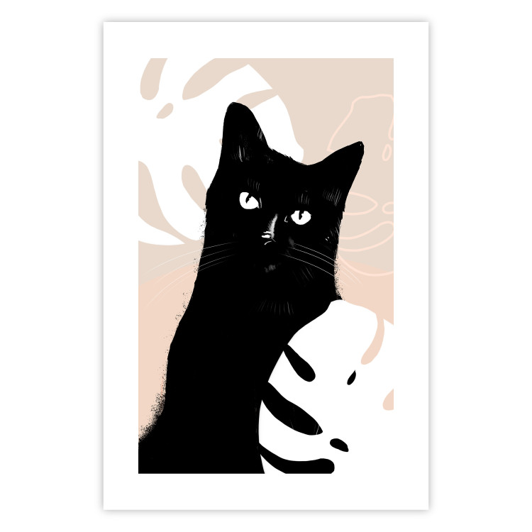 Wall Poster Cat in Monsteras - black animal among plants on a pastel background 137860 additionalImage 16