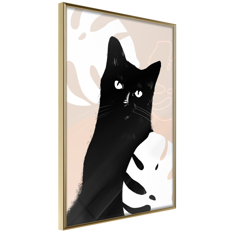 Wall Poster Cat in Monsteras - black animal among plants on a pastel background 137860 additionalImage 6