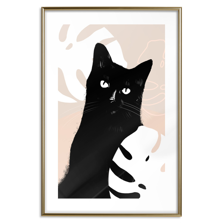 Wall Poster Cat in Monsteras - black animal among plants on a pastel background 137860 additionalImage 9