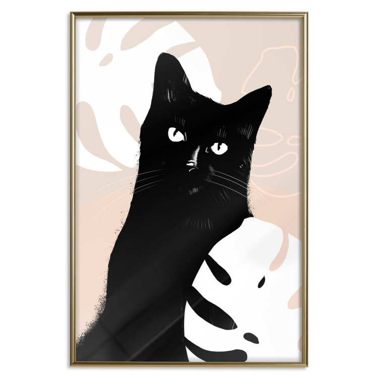Wall Poster Cat in Monsteras - black animal among plants on a pastel background 137860 additionalImage 15