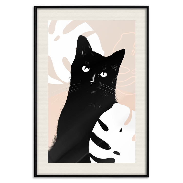 Wall Poster Cat in Monsteras - black animal among plants on a pastel background 137860 additionalImage 11