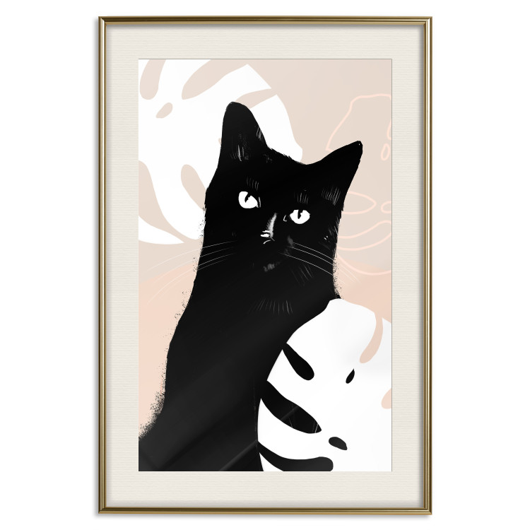 Wall Poster Cat in Monsteras - black animal among plants on a pastel background 137860 additionalImage 12