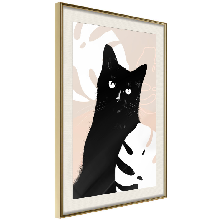 Wall Poster Cat in Monsteras - black animal among plants on a pastel background 137860 additionalImage 2