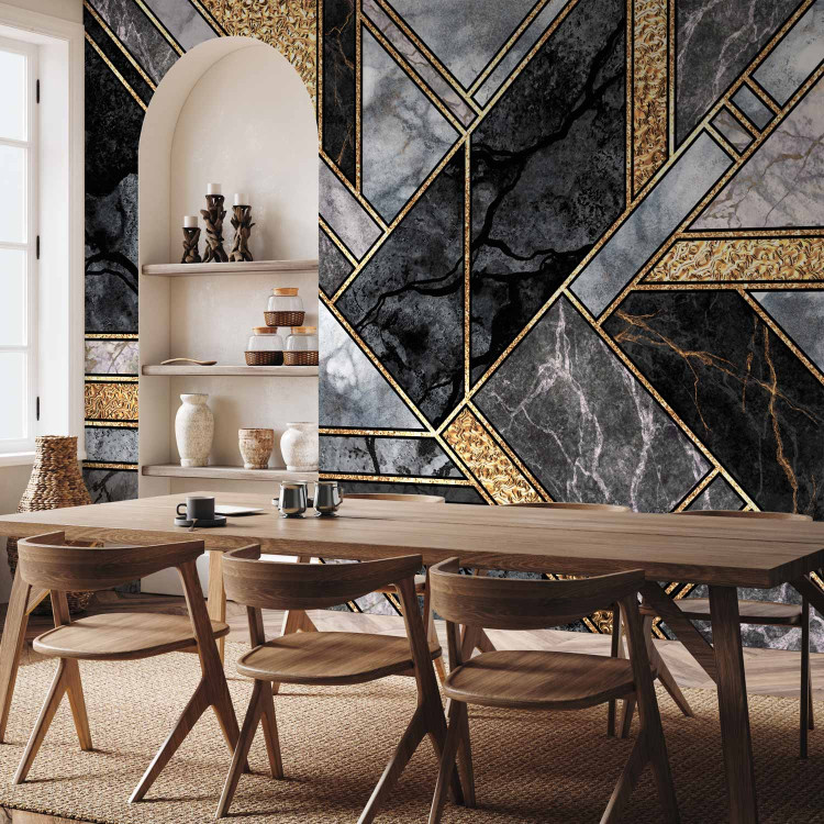 Wall Mural Geometric art deco - grey and black marble with gold patterns 142360 additionalImage 7