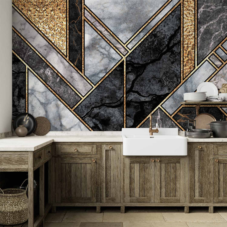 Wall Mural Geometric art deco - grey and black marble with gold patterns 142360 additionalImage 6