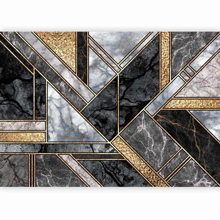 Wall Mural Geometric art deco - grey and black marble with gold patterns 142360 additionalImage 1