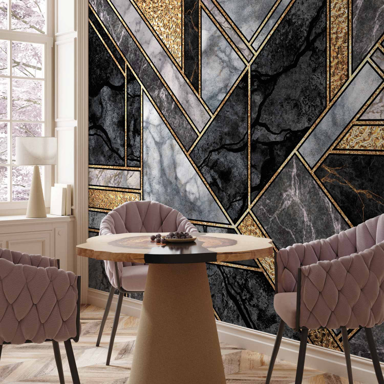 Wall Mural Geometric art deco - grey and black marble with gold patterns 142360 additionalImage 4