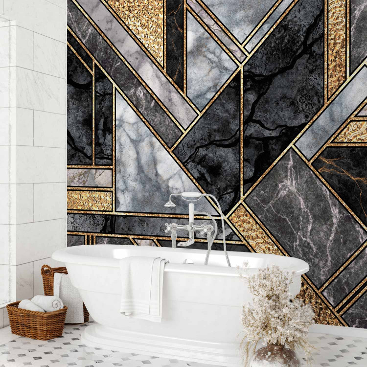 Wall Mural Geometric art deco - grey and black marble with gold patterns 142360 additionalImage 8