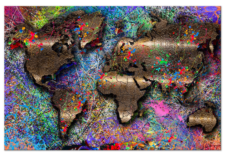 Canvas Pollock's Map (1-piece) Wide - world map and abstraction in the background 143460