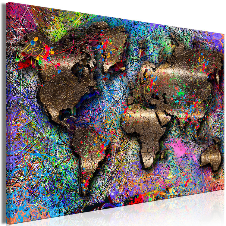Canvas Pollock's Map (1-piece) Wide - world map and abstraction in the background 143460 additionalImage 2