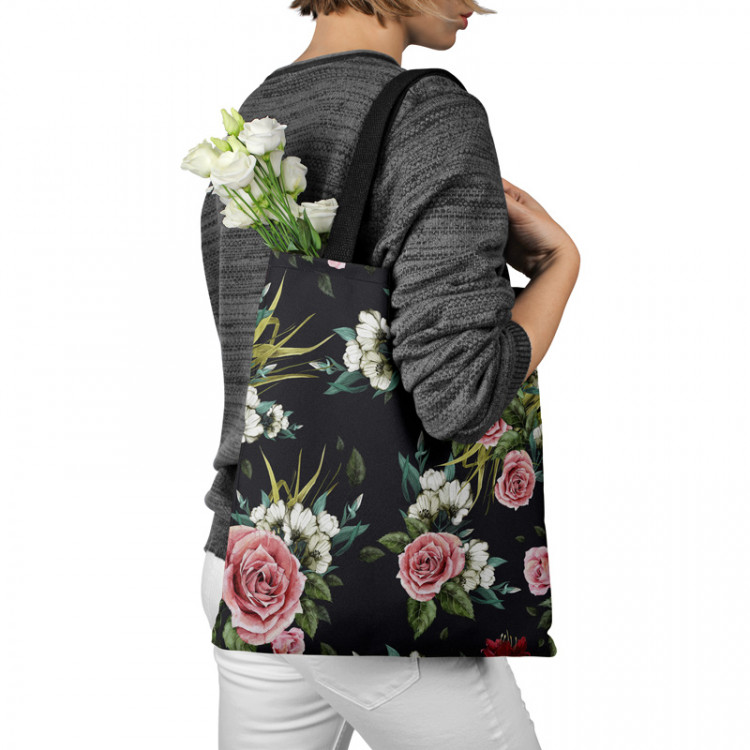 Shopping Bag Simple beauty - vintage style rose flower design on black background 147560 additionalImage 3