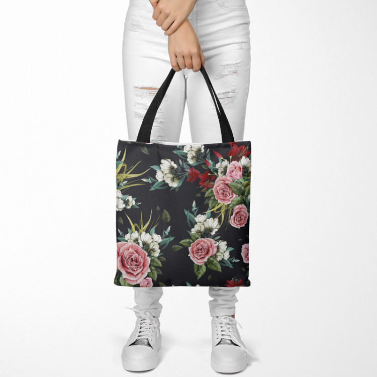 Shopping Bag Simple beauty - vintage style rose flower design on black background 147560 additionalImage 2