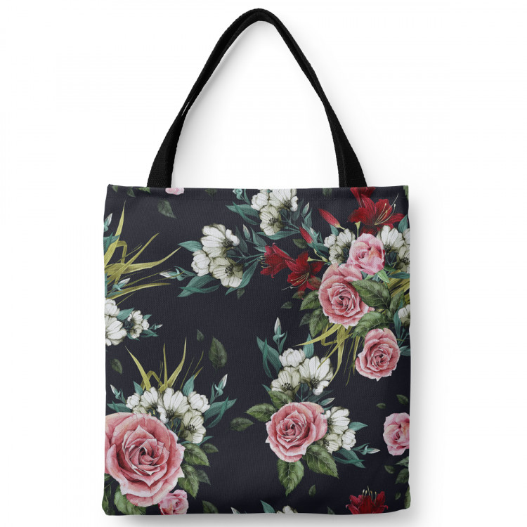 Shopping Bag Simple beauty - vintage style rose flower design on black background 147560