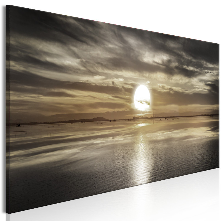 Canvas Art Print Sunset Over the Sea - Romantic Twilight in Sepia Colors 149060 additionalImage 2