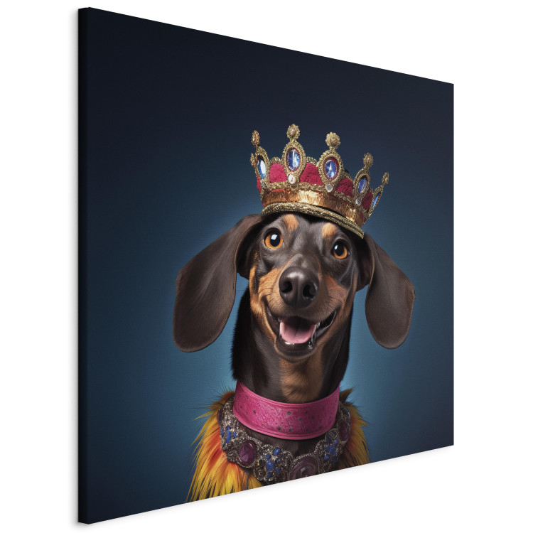 Canvas Art Print AI Dog Dachshund - Portrait of a Smiling Animal Wearing a Crown - Square 150260 additionalImage 2