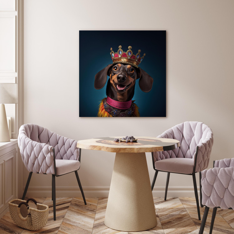 Canvas Art Print AI Dog Dachshund - Portrait of a Smiling Animal Wearing a Crown - Square 150260 additionalImage 5