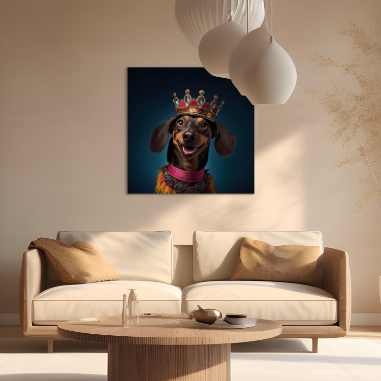 Canvas Art Print AI Dog Dachshund - Portrait of a Smiling Animal Wearing a Crown - Square 150260 additionalImage 3