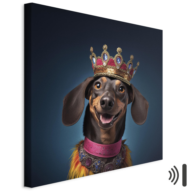 Canvas Art Print AI Dog Dachshund - Portrait of a Smiling Animal Wearing a Crown - Square 150260 additionalImage 8