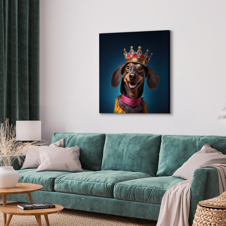 Canvas Art Print AI Dog Dachshund - Portrait of a Smiling Animal Wearing a Crown - Square 150260 additionalImage 10