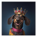 Canvas Art Print AI Dog Dachshund - Portrait of a Smiling Animal Wearing a Crown - Square 150260