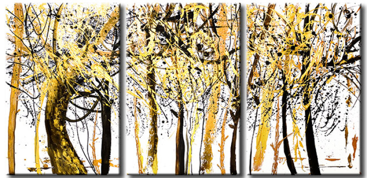 Canvas Art Print White Forest (3-piece) - abstraction with gold and black splatters 46660