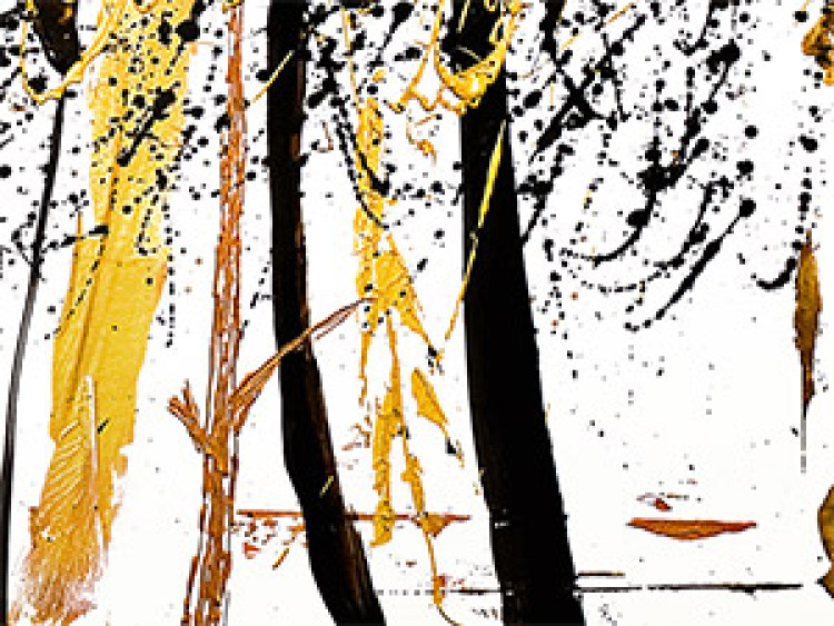Canvas Art Print White Forest (3-piece) - abstraction with gold and black splatters 46660 additionalImage 3