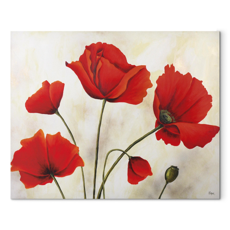 Canvas Art Print Red Poppies in a Gray Day (1-piece) - floral motif with background 47160