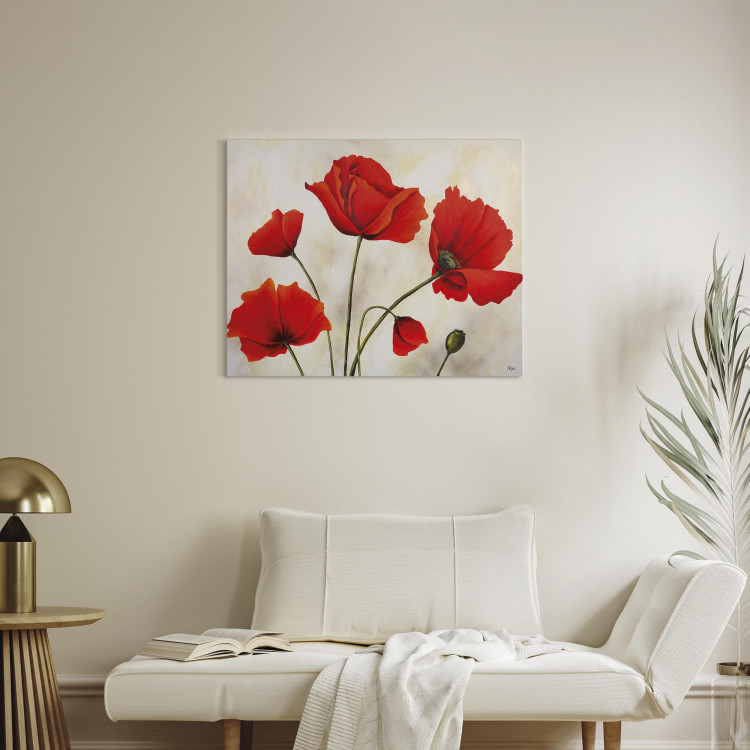 Canvas Art Print Red Poppies in a Gray Day (1-piece) - floral motif with background 47160 additionalImage 5