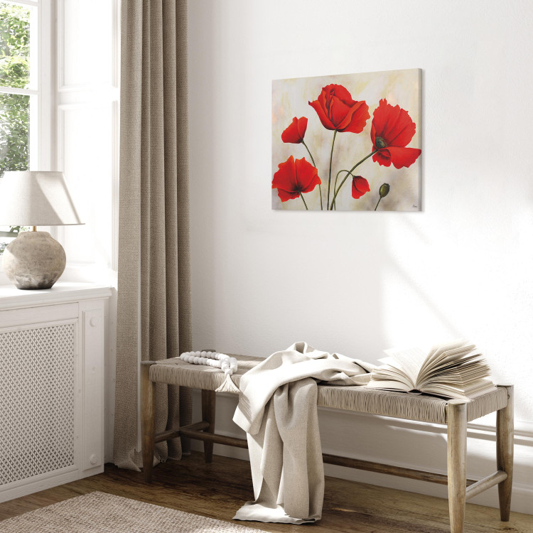 Canvas Art Print Red Poppies in a Gray Day (1-piece) - floral motif with background 47160 additionalImage 4