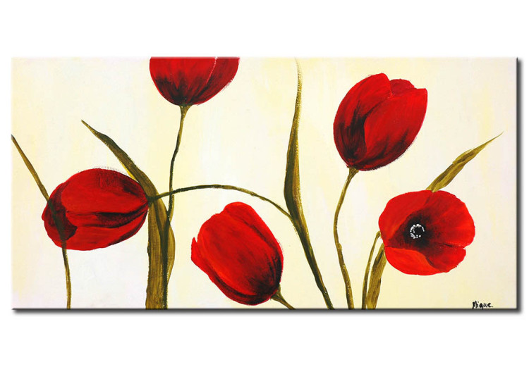 Canvas Print Spring Tulips (1-piece) - Red flowers on a creamy background 48660