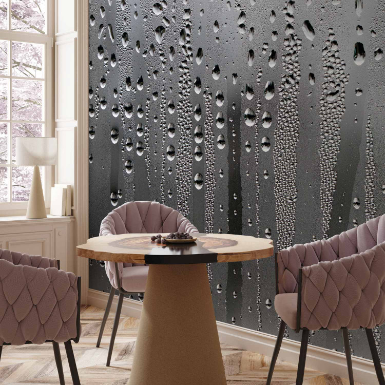 Wall Mural Rain - Gray motif of raindrops streaming on a fogged window 61060 additionalImage 7