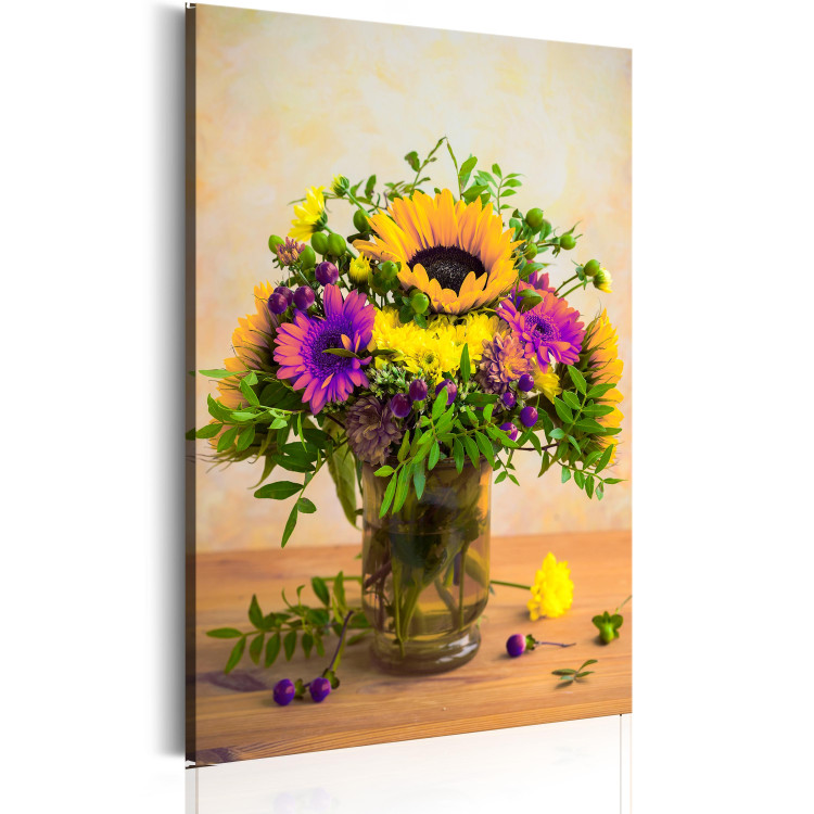 Canvas Floral Charm (1-piece) - Romantic Bouquet of Autumn Flowers 93060 additionalImage 2
