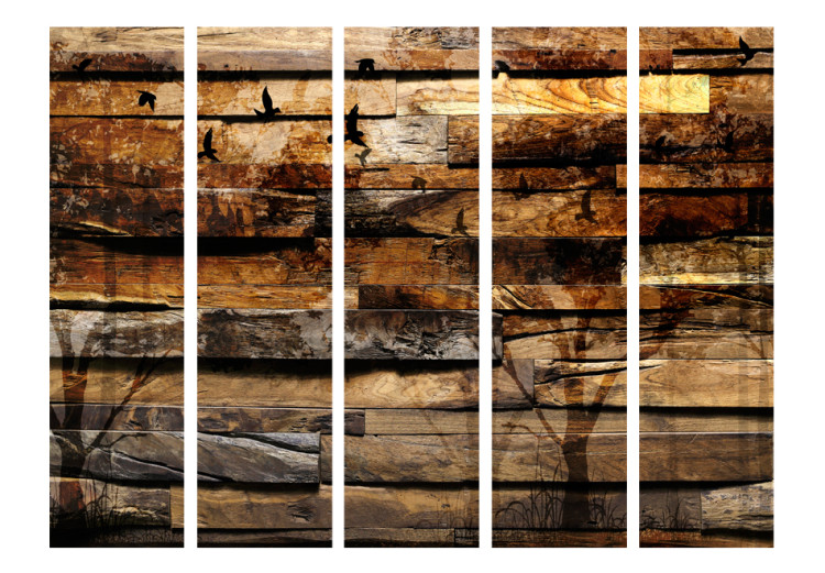 Room Separator Reflection of Nature II - texture with wooden planks with elements of nature 95260 additionalImage 3