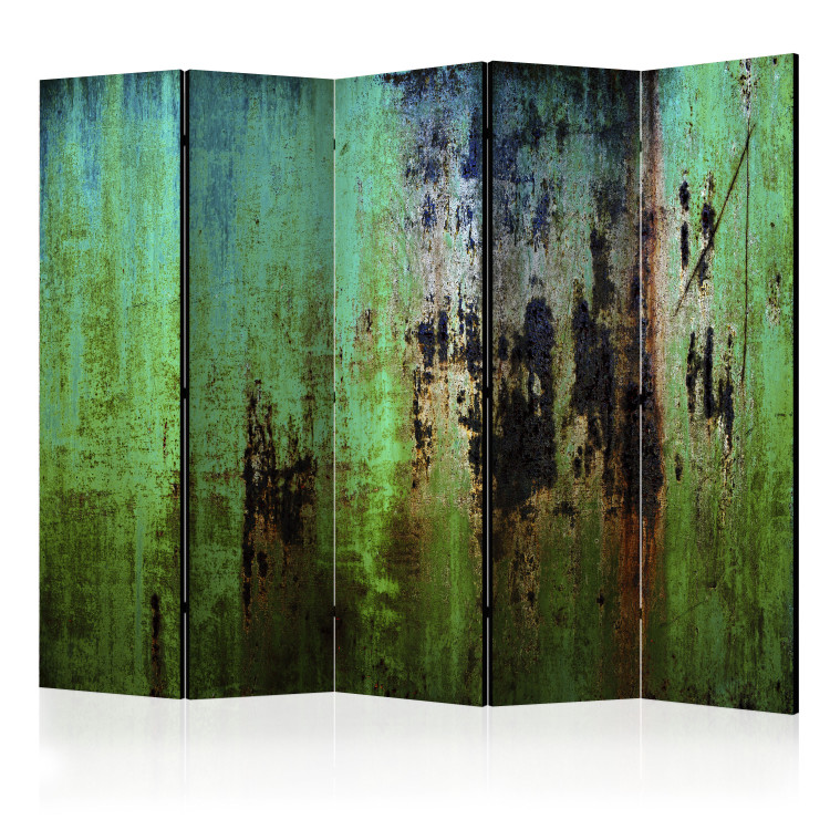 Folding Screen Emerald Enigma II - urban metal texture overgrown with greenery 95360
