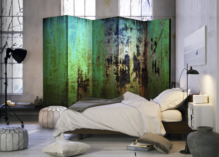 Folding Screen Emerald Enigma II - urban metal texture overgrown with greenery 95360 additionalImage 4