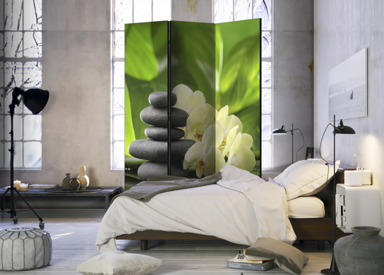Folding Screen Spa Garden - orchid flowers with oriental stones on a nature background 96060 additionalImage 4