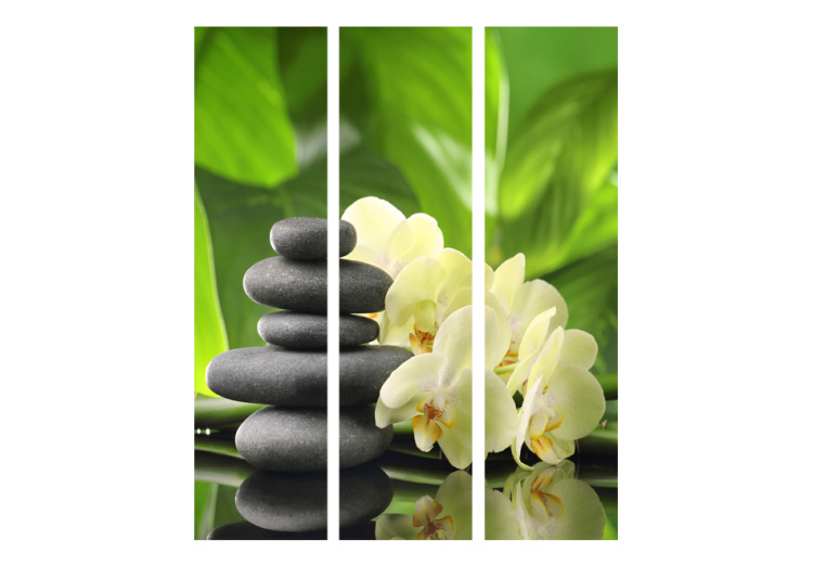 Folding Screen Spa Garden - orchid flowers with oriental stones on a nature background 96060 additionalImage 3